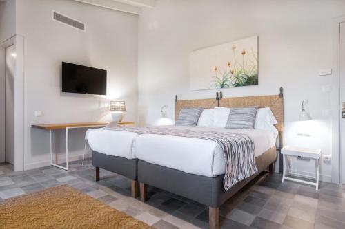 a bedroom with a large bed and a television at Son Gris in Selva