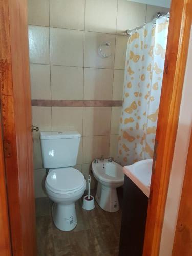 a small bathroom with a toilet and a sink at Alquiler zona centro in Villa Gesell