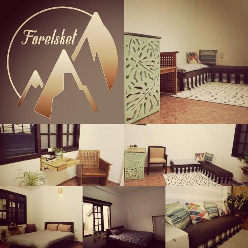 a collage of four pictures of a living room at Forelsket 2 in Da Lat