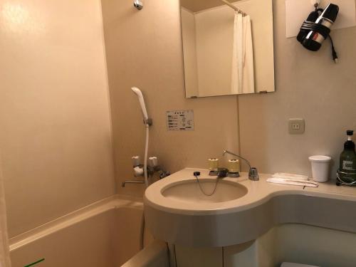 a bathroom with a sink and a bath tub at Kawasaki River Hotel in Kawasaki