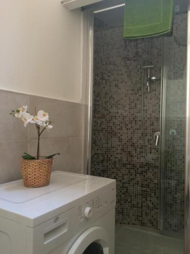 La salle de bains est pourvue d'un lave-linge et d'une douche. dans l'établissement La casetta dipinta 2.0, à Florence