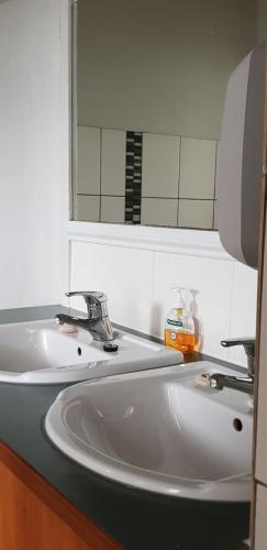 ein Badezimmer mit einem weißen Waschbecken und einem Spiegel in der Unterkunft The Eastern Hotel - Adults Only in Ballarat