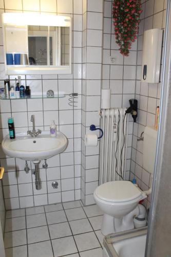 a bathroom with a toilet and a sink at Gaststätte Alt Garbsen in Garbsen