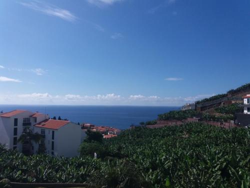 una vista del océano desde una ciudad en una colina en Estudio Laura, en Palmeira