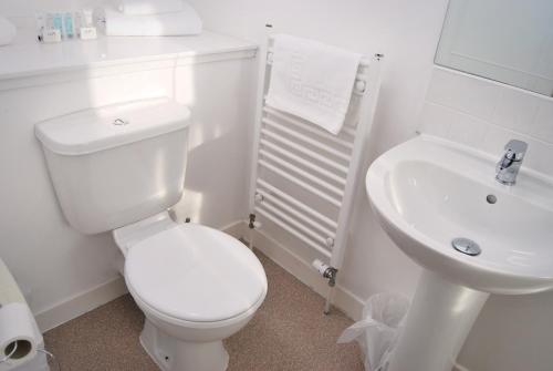 uma casa de banho branca com um WC e um lavatório em The Old Schoolhouse Hotel em Larkhall