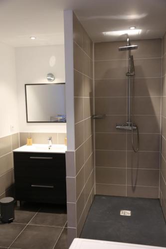 un baño con lavabo y ducha en Caribbean Sea, en Bouillante