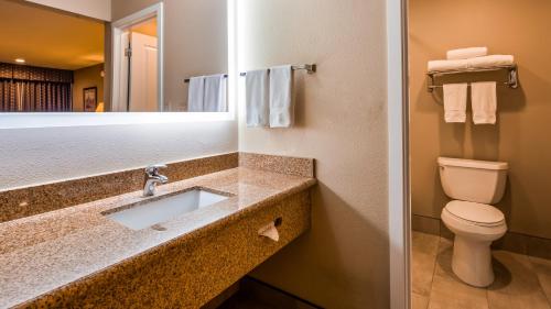 a bathroom with a sink and a toilet and a mirror at Best Western John Day Inn in John Day