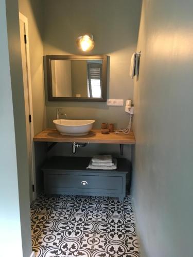 a bathroom with a sink and a mirror at B&B PETIT PRINCE, GENT in Ghent