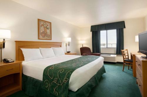 Una habitación de hotel con una cama grande y un televisor. en Travelodge by Wyndham Milford, en Milford