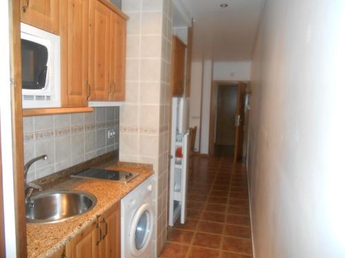 eine Küche mit einer Spüle und einer Waschmaschine in der Unterkunft Villa Maria in La Virgen de la Vega