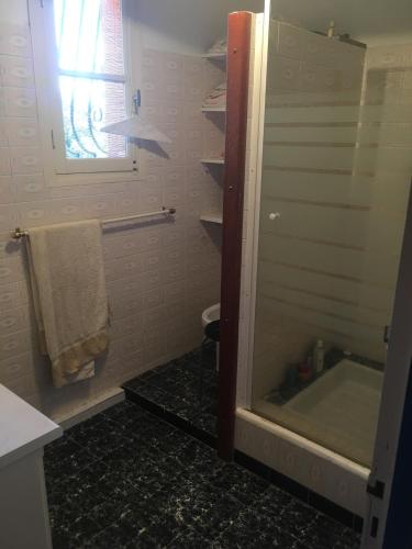 une salle de bain avec une douche, une baignoire et un lavabo dans l'établissement U Parasu, à Santa-Maria-Figaniella