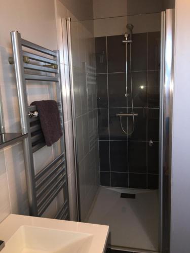 a bathroom with a shower with a glass door at La Meilleraie in Les Sables-d'Olonne