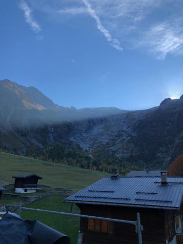 a roof of a house with a view of a mountain at Chalet Victoire in Chamonix-Mont-Blanc