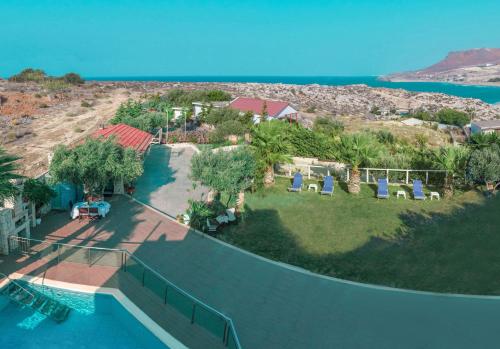 an aerial view of a house with a swimming pool at Luxury Villa Karteros in Karteros