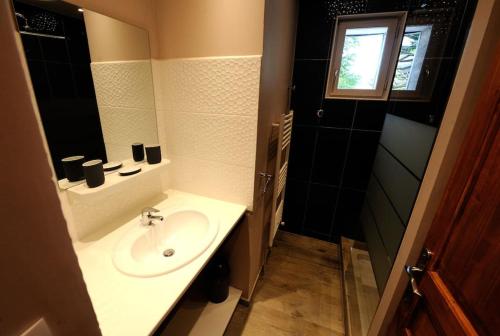 a small bathroom with a sink and a shower at Appartement Charlannes in La Bourboule
