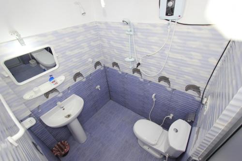 een kleine badkamer met een wastafel en een toilet bij Narra Homestay in Maskeliya