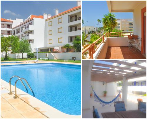 uma colagem de fotos com uma piscina e um edifício em Beach House in Vilamoura: Terrace+pool em Vilamoura