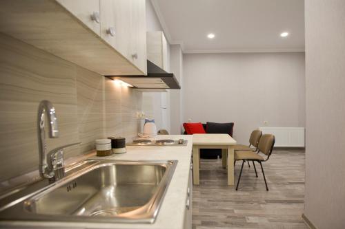 Kuchyň nebo kuchyňský kout v ubytování Metekhi Corner Apartments
