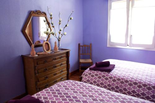 una camera da letto con un comò con specchio e un letto di Apartamento Mendi a Lizarraga