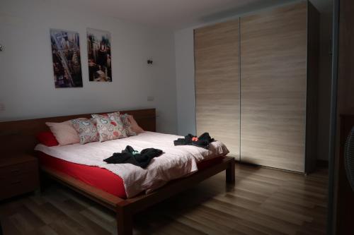 Un dormitorio con una cama con dos gatos. en Lanzalina, en Arrecife
