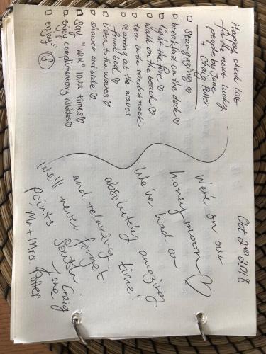 a piece of paper with handwriting on it at Points South By The Sea in Apollo Bay