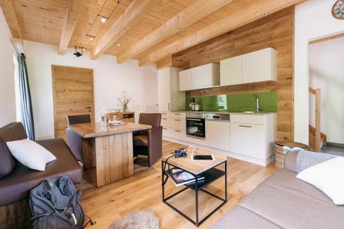 a kitchen and living room with a couch and a table at Ferienwohnungen Orth in Lassing