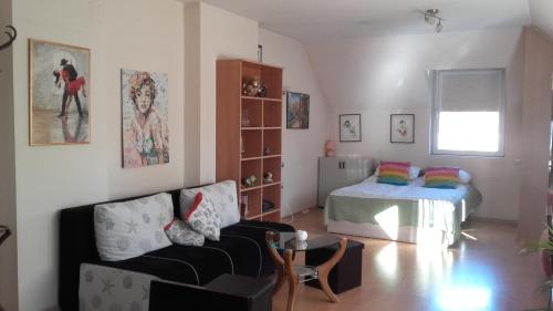 a living room with a couch and a bed at Central Park Studio in Plovdiv