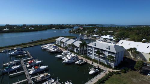 an aerial view of a marina with boats in the water at Placida Condo #12279 in Placida