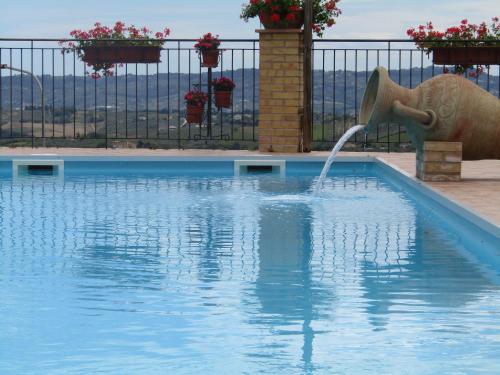 a fountain in a pool with a dog drinking water at Hotel Opera' in Moscufo