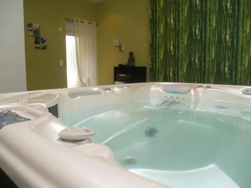 a jacuzzi tub in a bathroom at LES JARDINS DE LA GRANGE in Rezonville