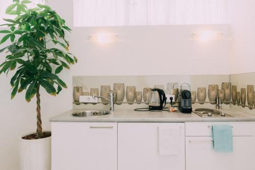 Dapur atau dapur kecil di Uylenhof Hotel