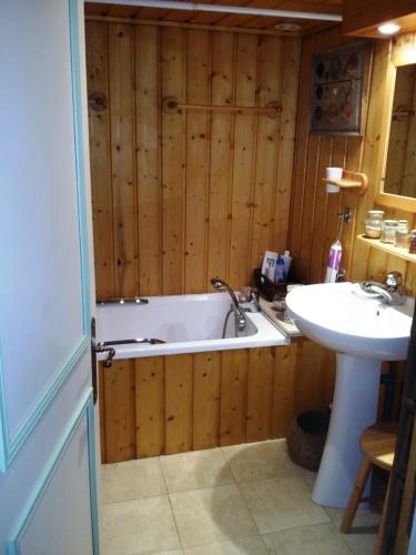 uma casa de banho com uma banheira e um lavatório em chez Zaza em Stigny