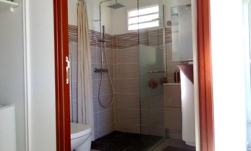 a bathroom with a shower and a toilet at Beauvalette in Sainte-Anne