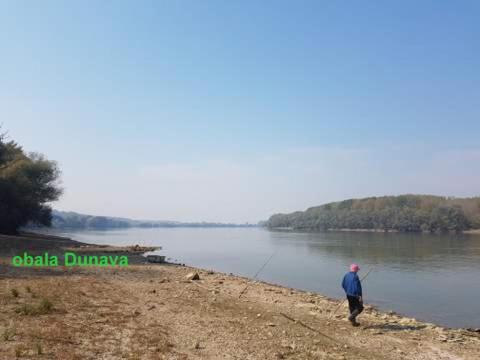 a man standing on the shore of a river holding a string at "Popov VRT" Banoštor - kuća-vikendica na Dunavu-Fruskoj Gori in Banoštor