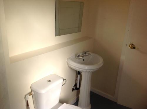 a bathroom with a white toilet and a sink at Chilton Hotel in Blackpool