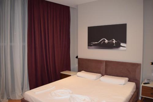 a bedroom with a bed and a window with at Star Hotel in Tirana