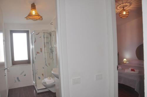 a bathroom with a shower and a toilet and a sink at Apartments Scopello Inside in Scopello