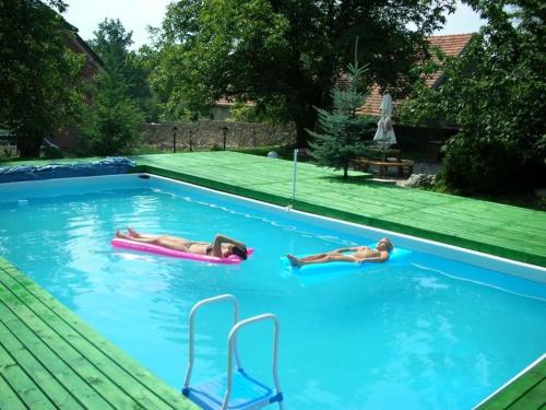 twee personen liggend in een zwembad bij Gościniec ELLA INN Lipniki in Lipniki
