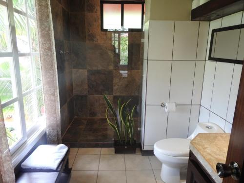 a bathroom with a toilet and a shower at Villas las Palmas in Fortuna