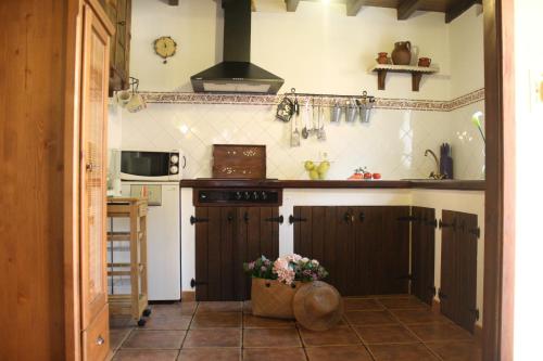 a kitchen with a sink and a stove top oven at Casa Rural La Xiarapina in Serrapio