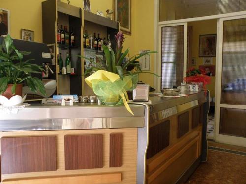 a kitchen with a counter with a counter sidx sidx sidx at Hotel kim in Viareggio