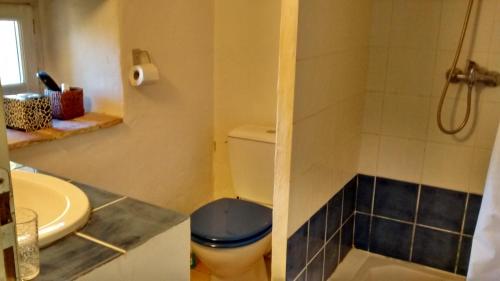 La salle de bains est pourvue d'une douche et de toilettes. dans l'établissement Gîte H.PETIT, à Vagnas