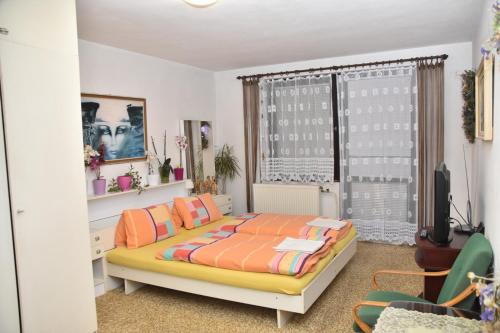 a bedroom with a bed and a tv in it at Penzion Na Kopečku in České Budějovice