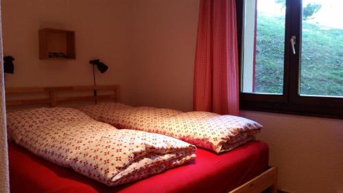 a bed with pillows on it in a room with a window at Barlangia (255 He) in Valbella