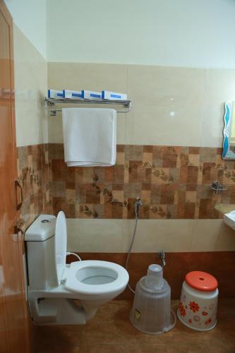 a bathroom with a toilet and a sink at Coimbatore Home Stay & Serviced Apartment in Coimbatore