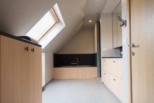 an attic kitchen with a sink and a skylight at VILLA WESTHOEK in Poelkapelle