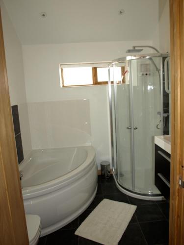a bathroom with a shower and a toilet and a sink at The Dairy at Lodge Farm in Norwich