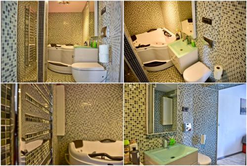 een collage van vier foto's van een badkamer bij Eric Apartment 100 in Boekarest