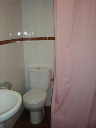a bathroom with a white toilet and a sink at Hostal La Hispanidad in Málaga