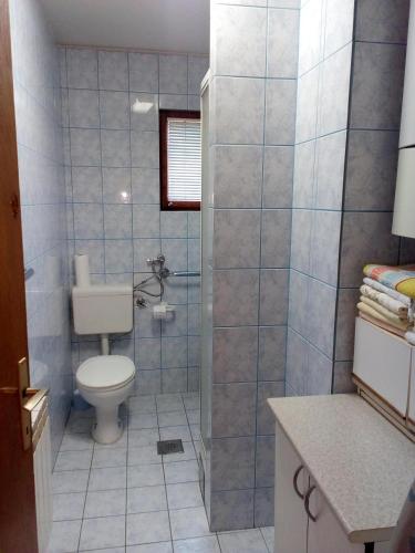 a bathroom with a toilet and a shower at Vila Gardenia in Sarajevo